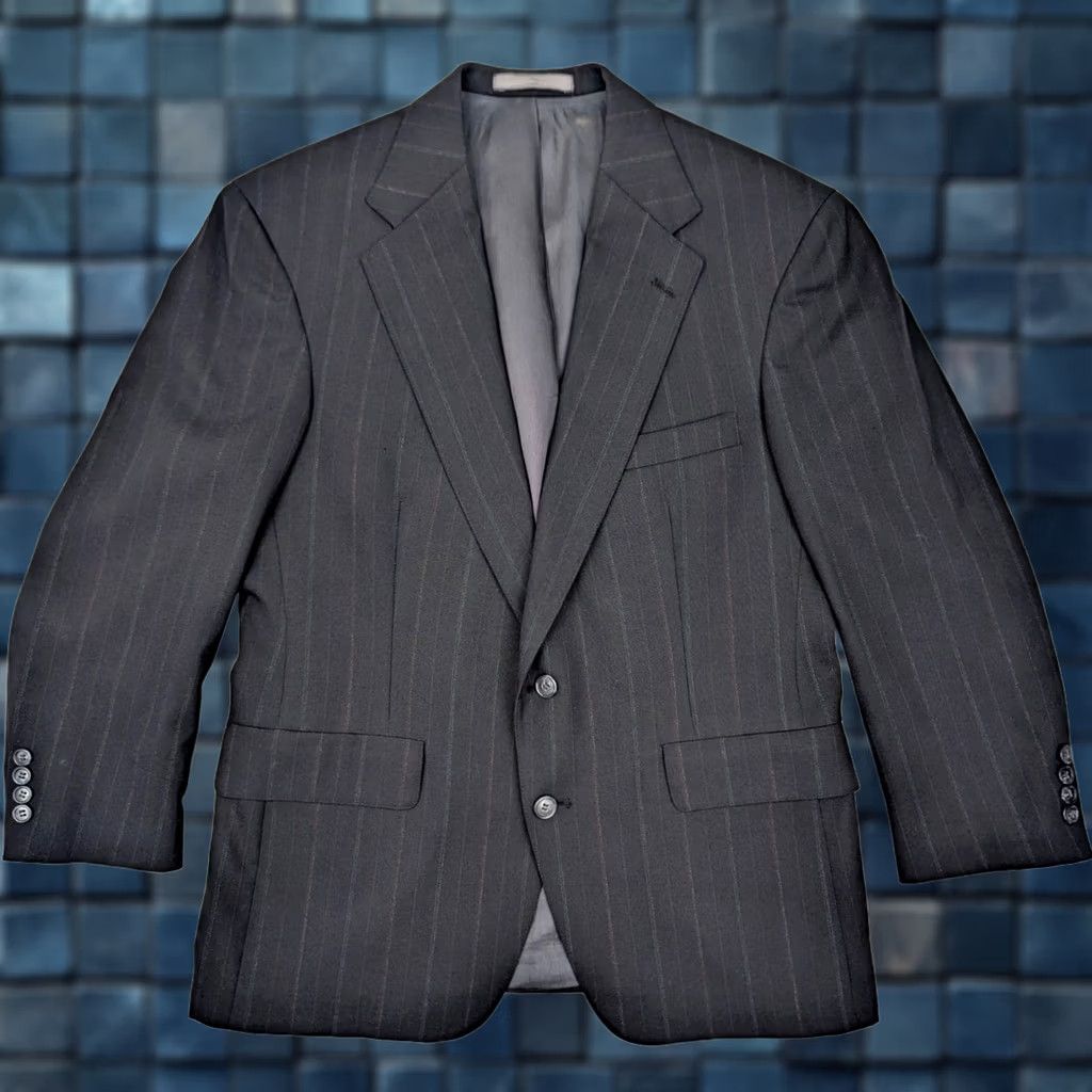 Brooks Christian Brooks 2 Piece Suit Sport Coat & Pant Light Wool PinStriped Charcoal Navy Blue 41S 34x27 Mens Vintage Size 42R - 1 Thumbnail