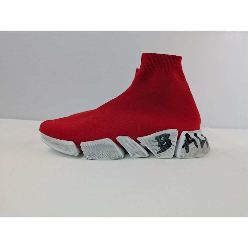 Balenciaga o1rshd1 Q:2 / Speed 2.0 Graffiti Recycled Knit Sneaker Red Size US 11 / EU 44 - 10 Thumbnail