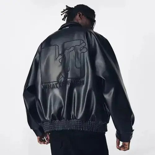 Other Black motorcycle leather bomber PU leather jacket Size US L / EU 52-54 / 3 - 1 Thumbnail