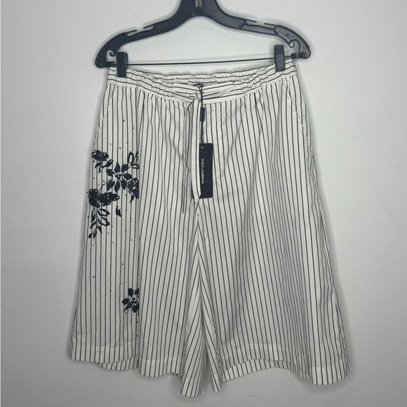 Dolce & Gabbana Dolce & Gabbana Striped Poplin Shorts with Embroidery White Size US 38 / EU 54 - 2 Thumbnail