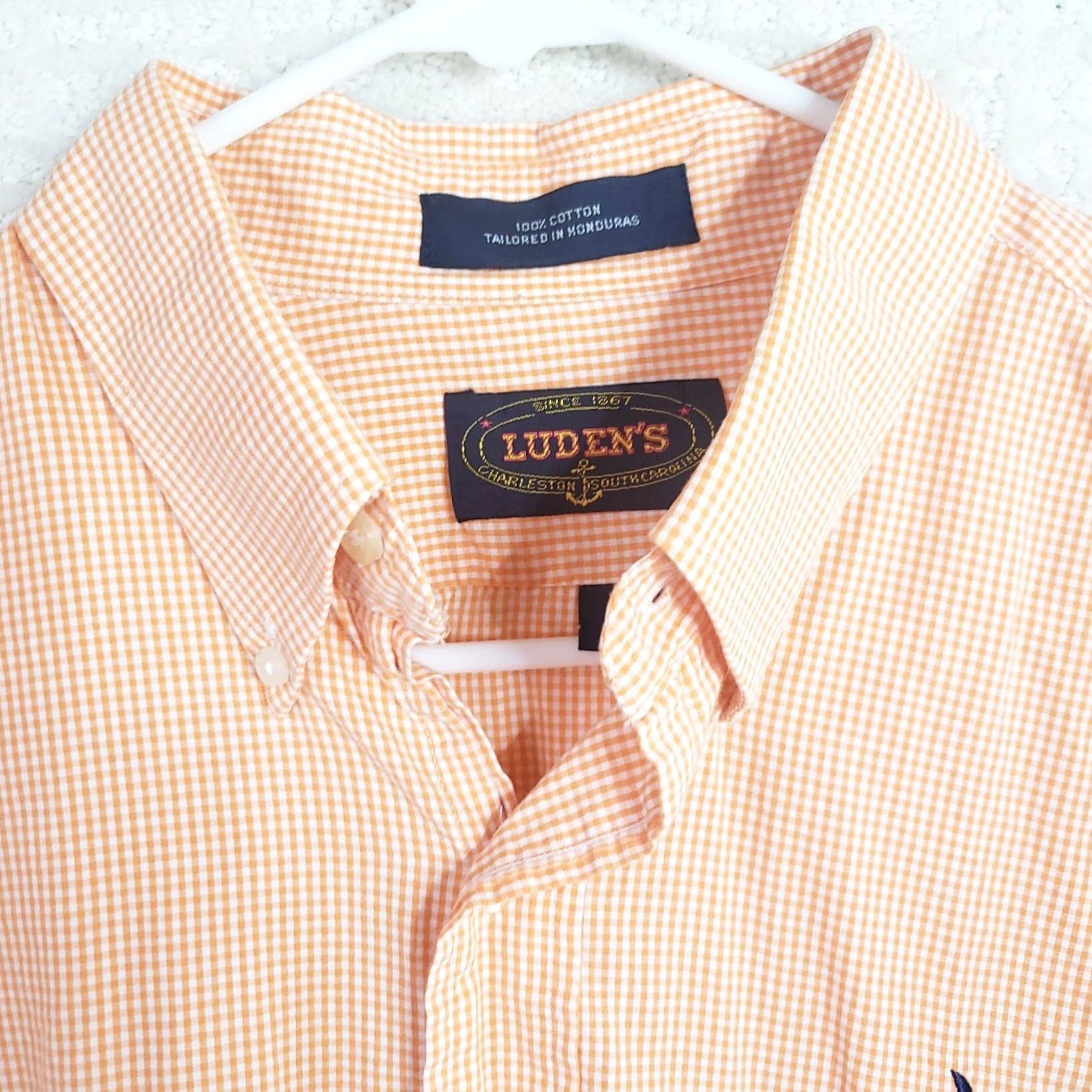 Vintage VINTAGE Ludens Dress Shirt Men L Orange Check Long Sleeve Embroidered SC Logo Button-Down Collar Shirt Size 42R - 6 Thumbnail