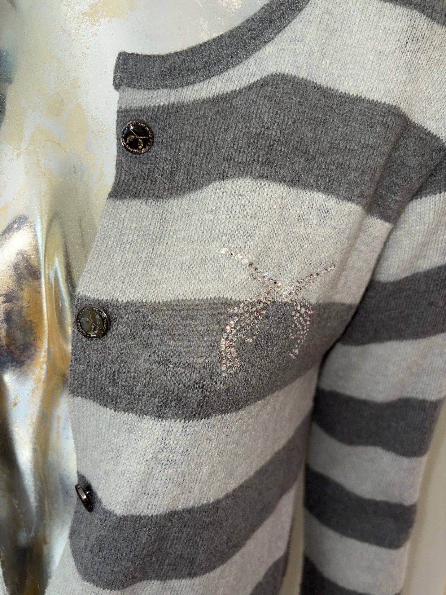 roarguns roarguns rhinestone striped wool cardigan size 1 excellent Size S / US 4 / IT 40 - 5 Thumbnail