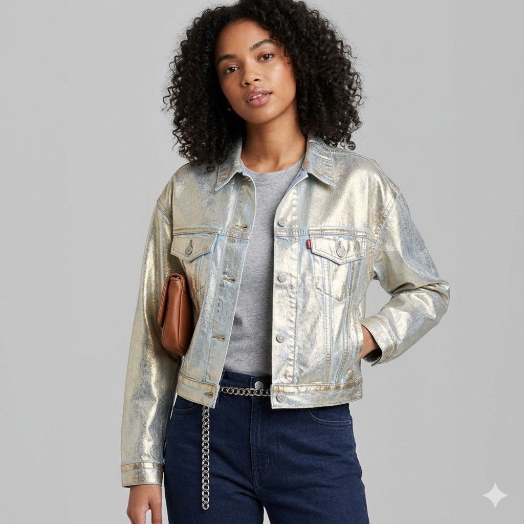 Levi's Levis Size L NEW Jean Jacket Premium Gold Painted Denim Size L / US 10 / IT 46 - 2 Thumbnail