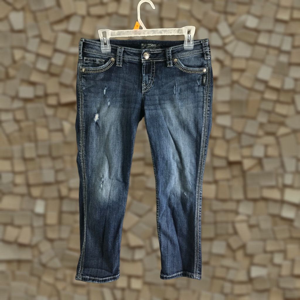 Silver Jeans Co. VINTAGE Silver Jeans Womens Twisted Capri Jeans W29 Mid Rise Dark Wash Blue Denim Capris Mens? Size 29" - 1 Thumbnail