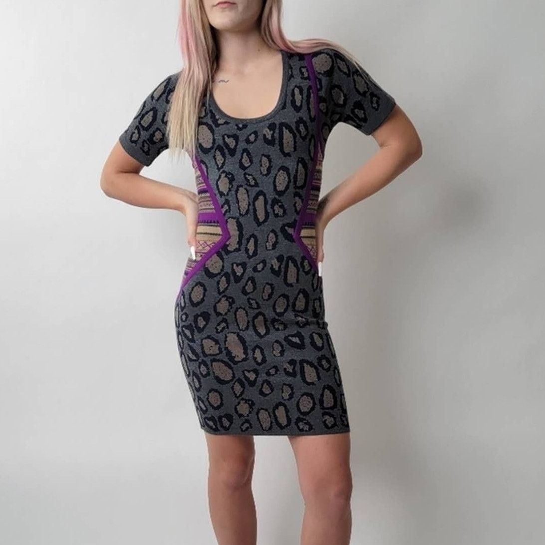 Designer Cut25 by Yigal Azrouël Boa Leopard Bodycon Sweater Dress Size XS / US 0-2 / IT 36-38 - 4 Thumbnail