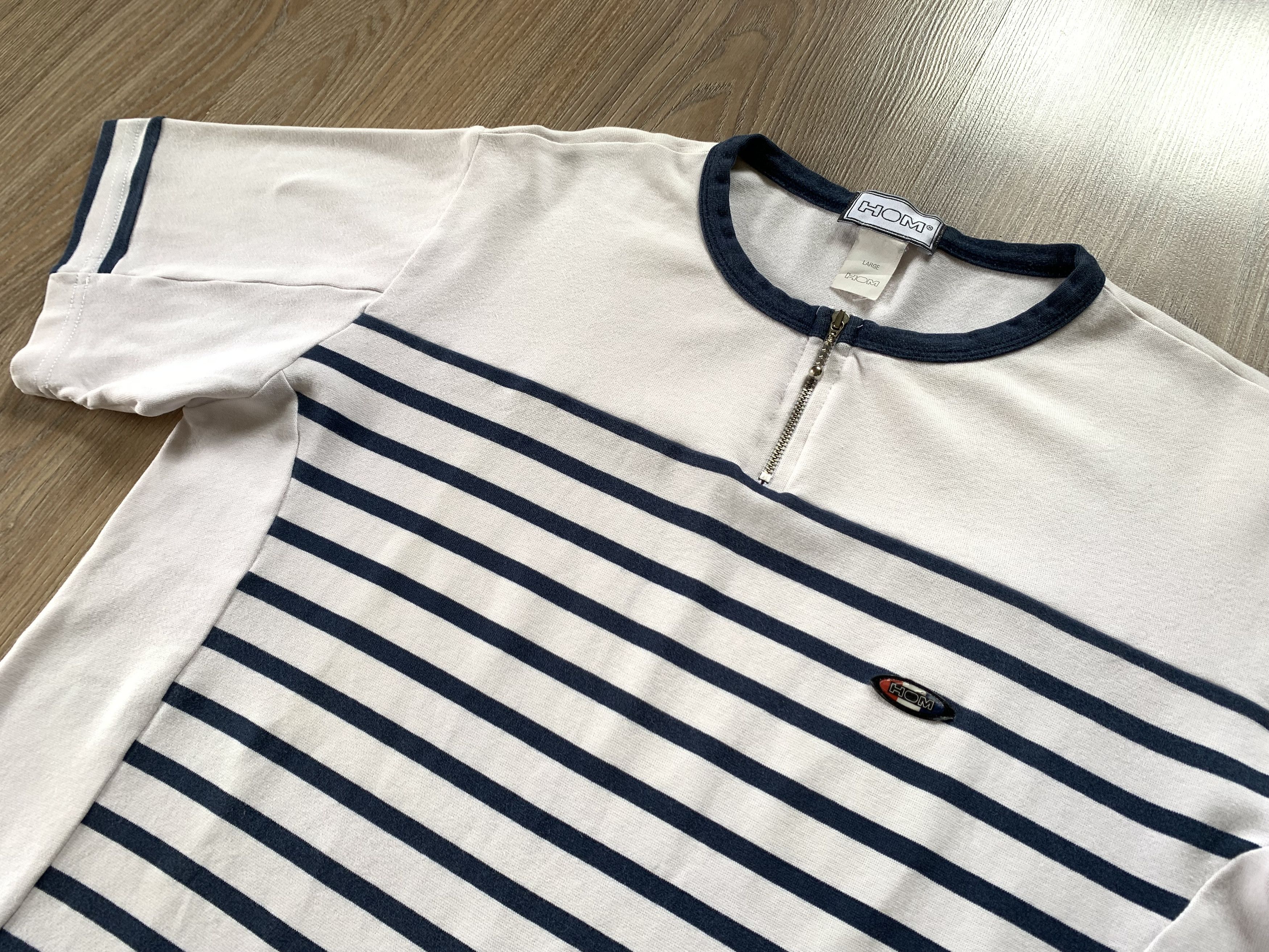Designer × Vintage Vintage HOM Stripe Quarter Zip Cotton T Shirt Size US L / EU 52-54 / 3 - 4 Thumbnail