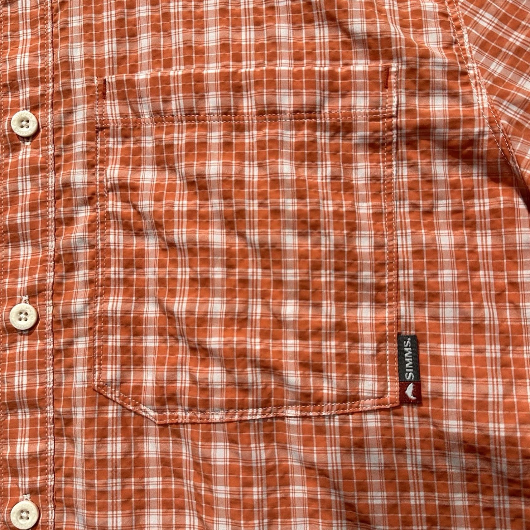 Vintage Simms Shirt Mens Large Orange Plaid Button-Up Short Sleeve Fishing EUC Size US L / EU 52-54 / 3 - 6 Thumbnail