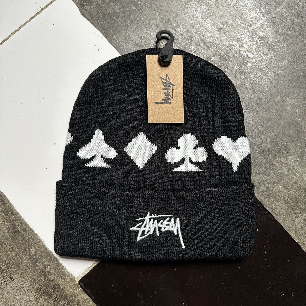 Stussy Jacquard Cuff Beanie Black | Grailed