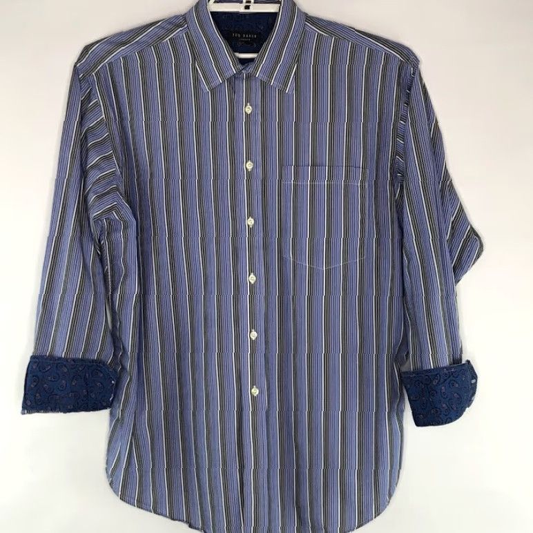 Ted Baker Ted Baker London Mens Dress Shirt Striped Long Sleeve Size 17 Blue Multicolor 34/35 - 34/35 Stripe Blue Multicolor Shirt Mens Regular XS-xxl Size 46R - 5 Thumbnail