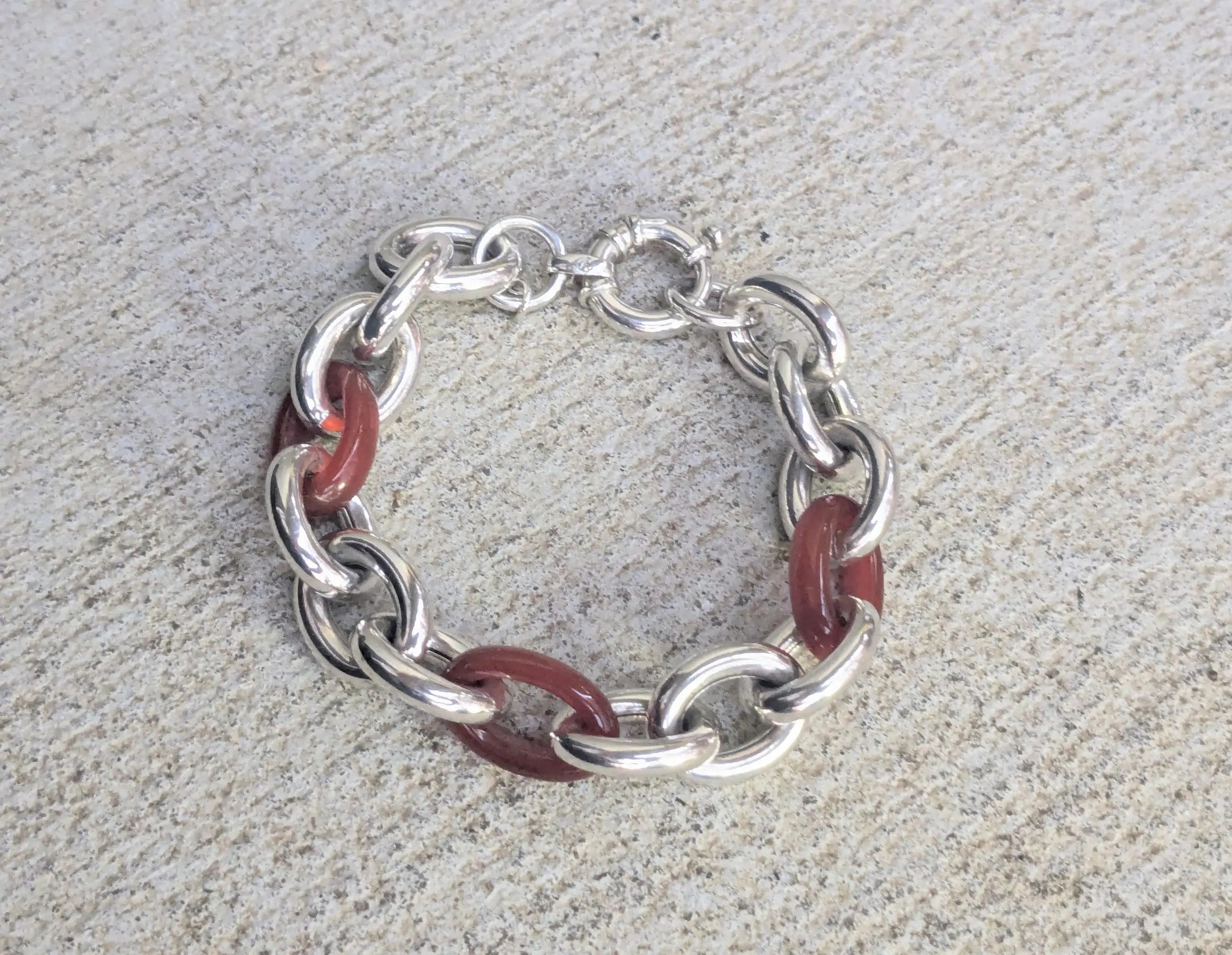 Jewelry Vintage Sterling Silver Bracelet Carnelian Oval 6.75 Italy Size 26 - 5 Thumbnail