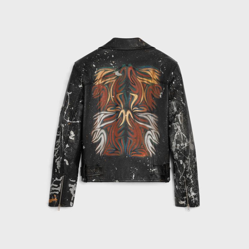 Celine o1mle0426 Hand Painted Biker Jacket in Multicolor Size US L / EU 52-54 / 3 - 2 Thumbnail