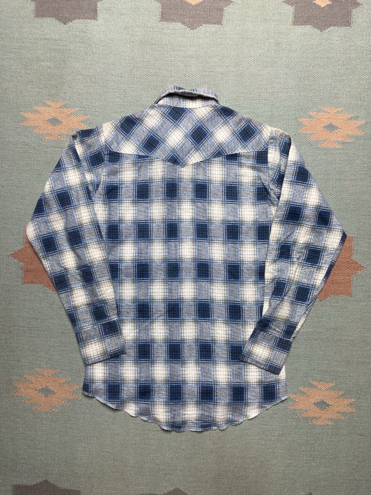 Vintage × Wrangler 70s Pearl snap flannel shirt wrangler shadow plaid womens 16 Size M / US 6-8 / IT 42-44 - 6 Thumbnail