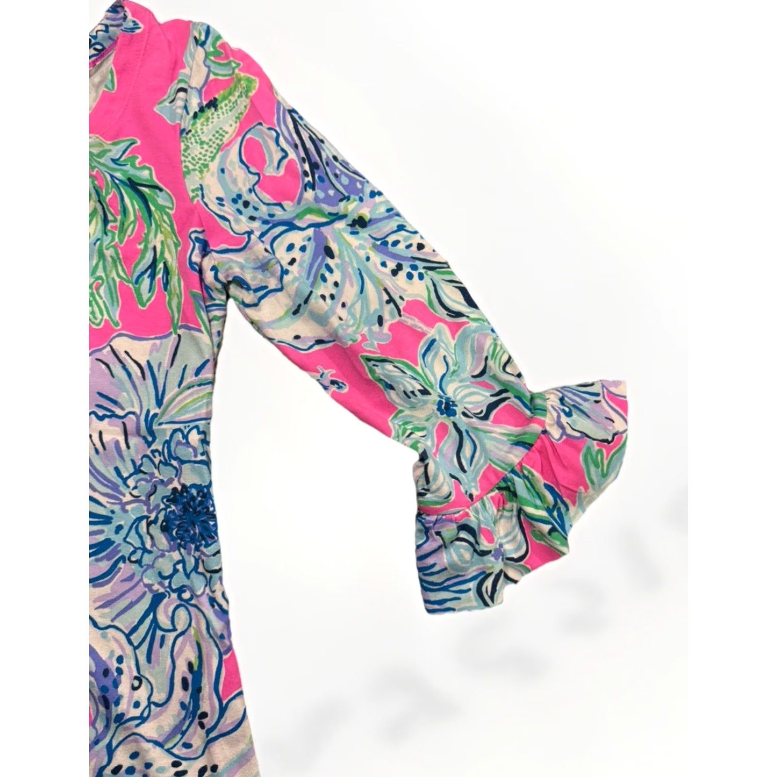 Lilly Pulitzer VINTAGE Lilly Pulitzer Women's Dress Short Sleeve Floral Rayon & Spandex Pink S Summer Casual Size S / US 4 / IT 40 - 6 Thumbnail