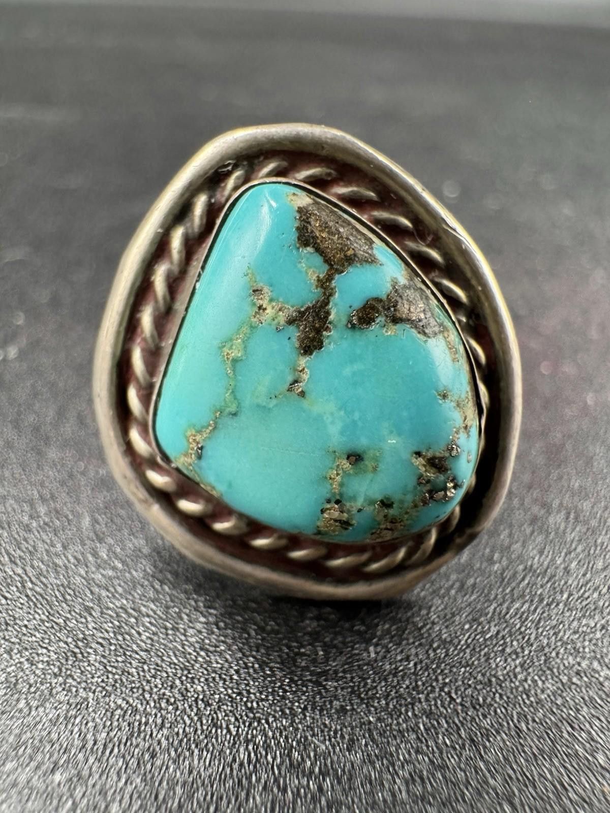 Matix Vintage Navajo Turquoise Ring Sterling Silver Natural Stone Size ONE SIZE - 2 Thumbnail