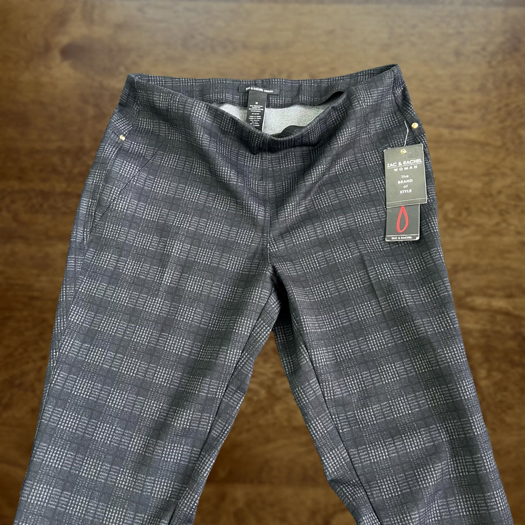 Vintage Zac & Rachel Woman Plus Size Dress Pants Gray Plaid Ponte Tapered Leg Pull On Size 40" / US 18 - 1 Thumbnail
