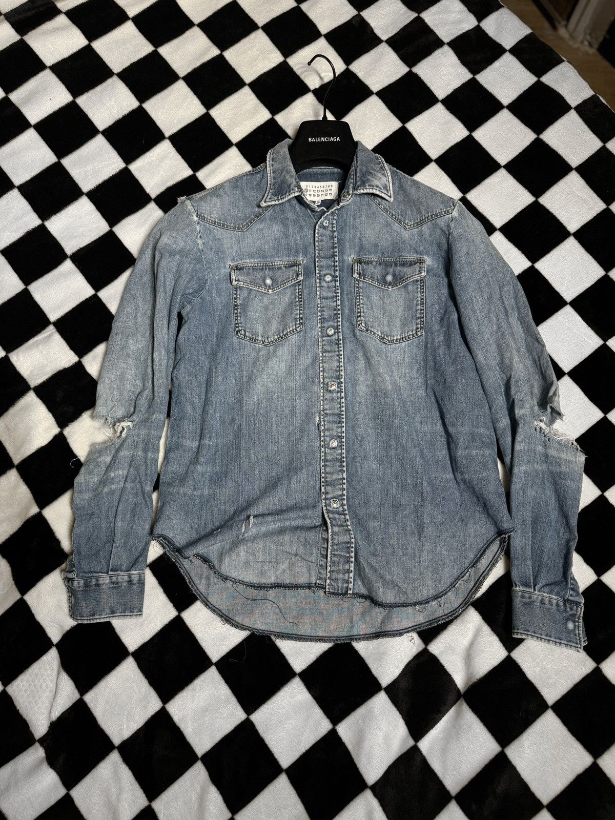 Maison Margiela RARE SS16 $1438 DESTROYED DENIM SHIRT DISTRESSED 