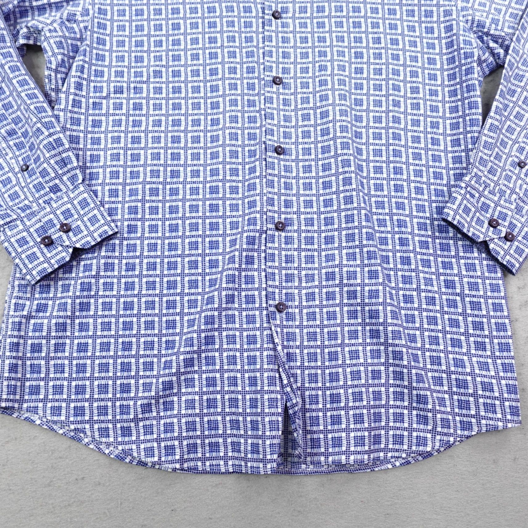 BUGATCHI Bugatchi Uomo Shirt Mens Large Blue Geometric Plaid Button-Up Long Sleeve Cotton Size US L / EU 52-54 / 3 - 3 Thumbnail