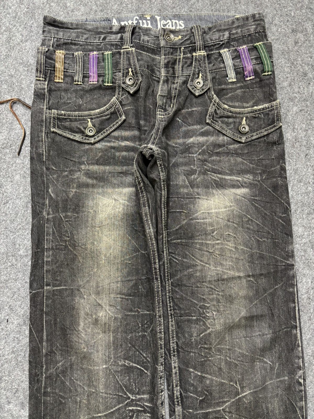 Japanese Brand 💥Cracked Fades💥Antfui Double Waist Black Wash Denim F642 Size US 32 / EU 48 - 10 Thumbnail
