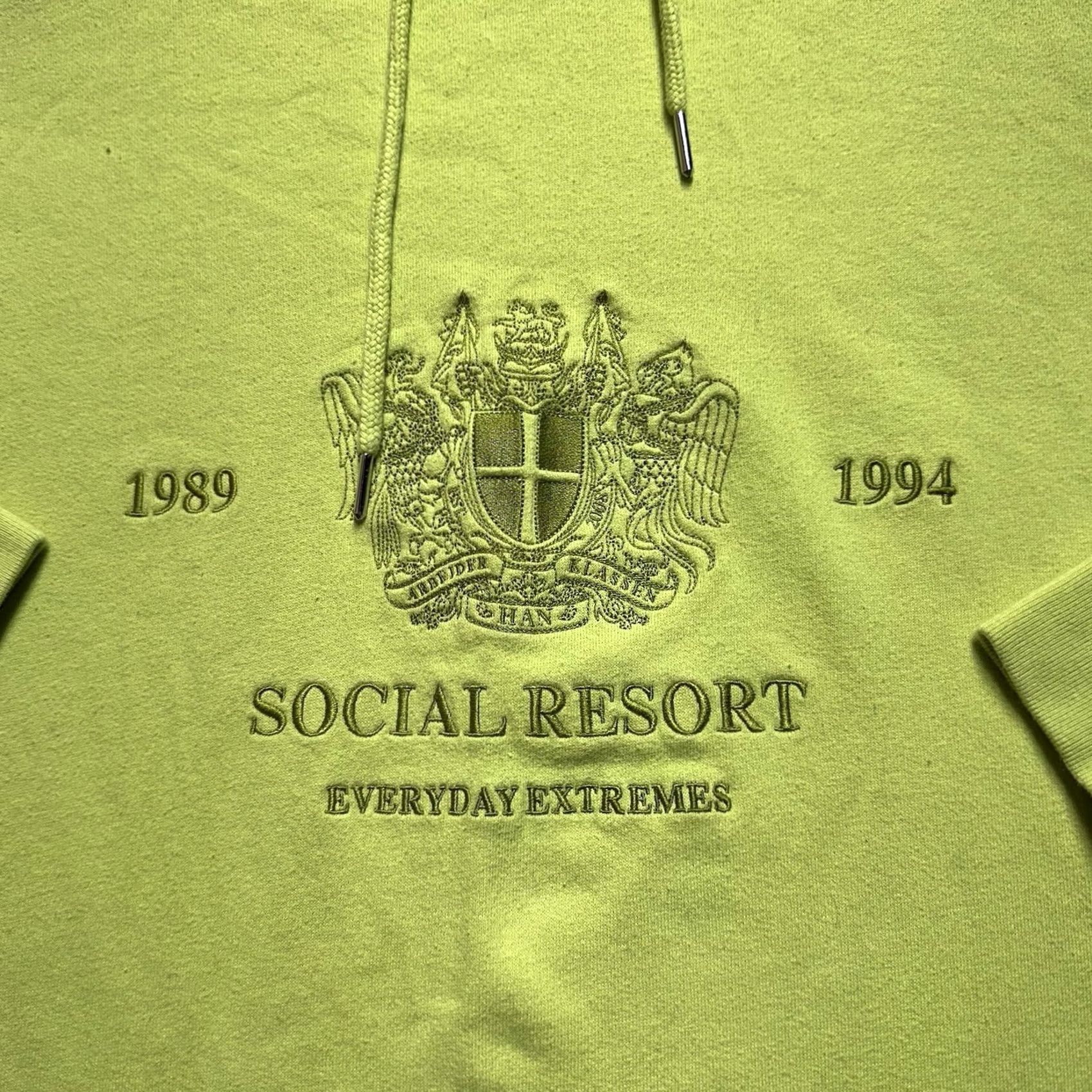Vintage Han Kjobenhavn Hoodie Sweatshirt XL Neon Green Social Resort Embroidered Mens Size US XL / EU 56 / 4 - 3 Thumbnail