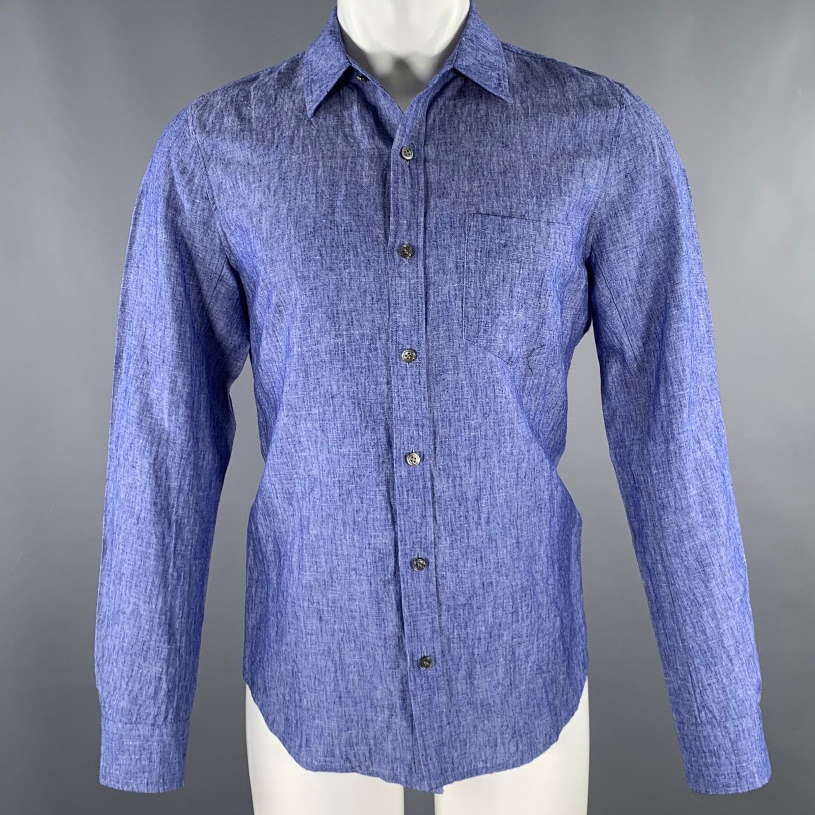 Attachment M Blue Heather Linen Cotton Button Up Long Sleeve Shirt Size US M / EU 48-50 / 2 - 1 Thumbnail