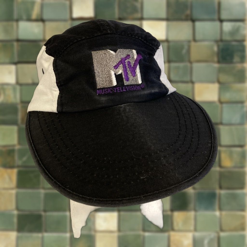 Vintage VINTAGE MTV Music Television 5 Panel Hat Long Bill Purple Black White 90s Mens One Size Black Pattern Solid Stretch Hats Size ONE SIZE - 1 Thumbnail