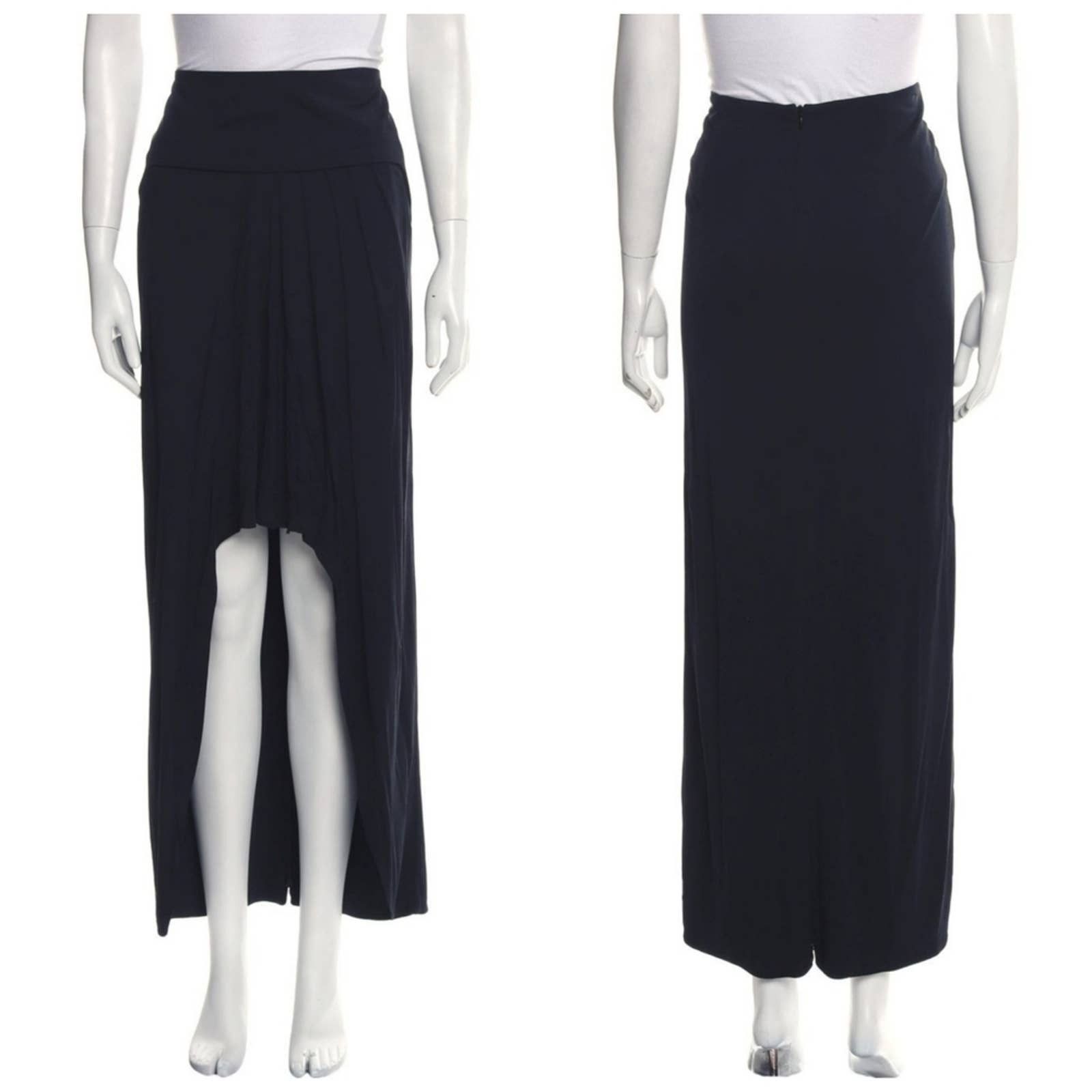image of Akris Black High Low Zipper Back High Waisted Formal Skirt, Women's (Size 28)