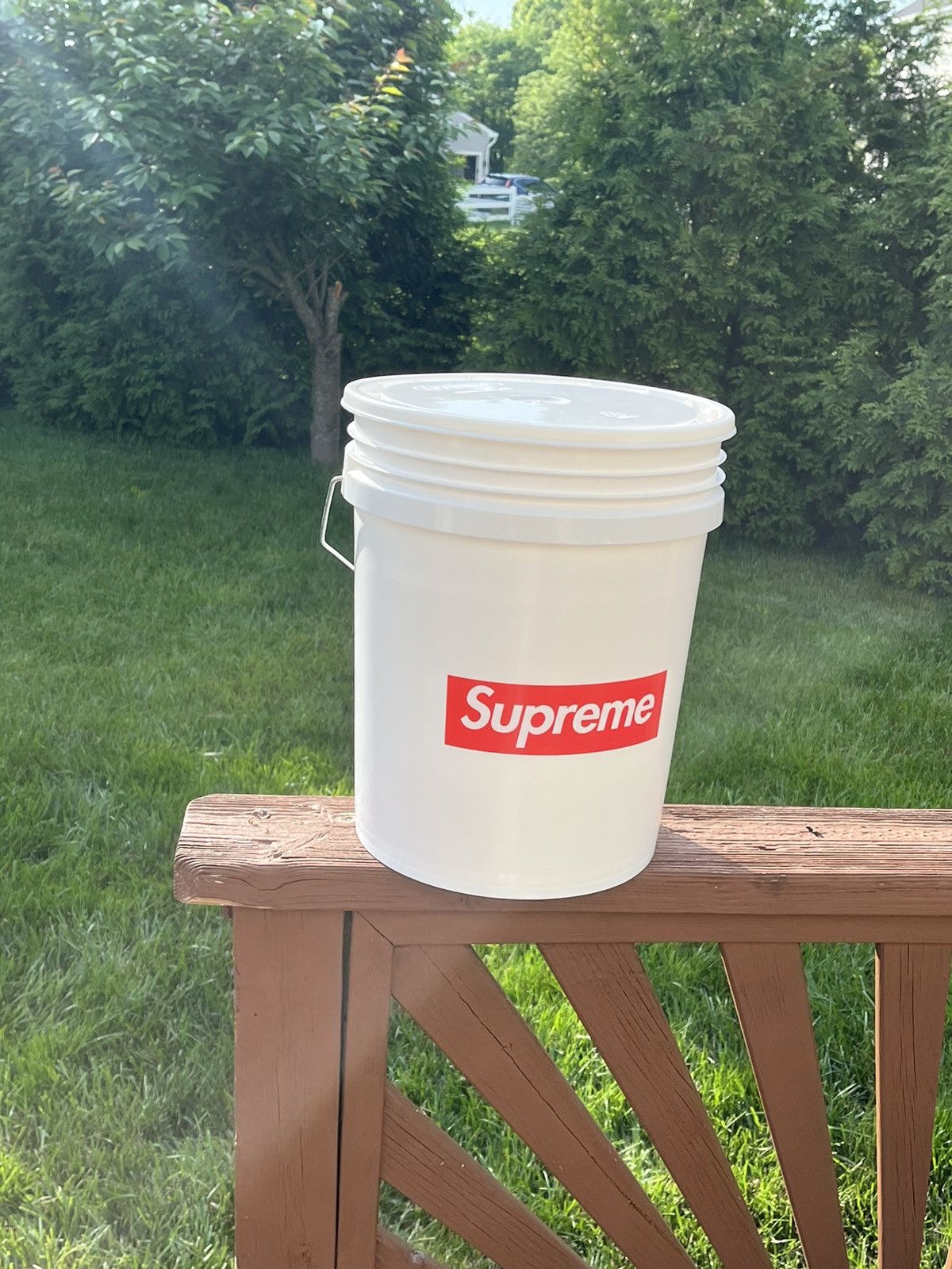 image of Supreme Box Logo 5 Gallon Bucket in White, Men's