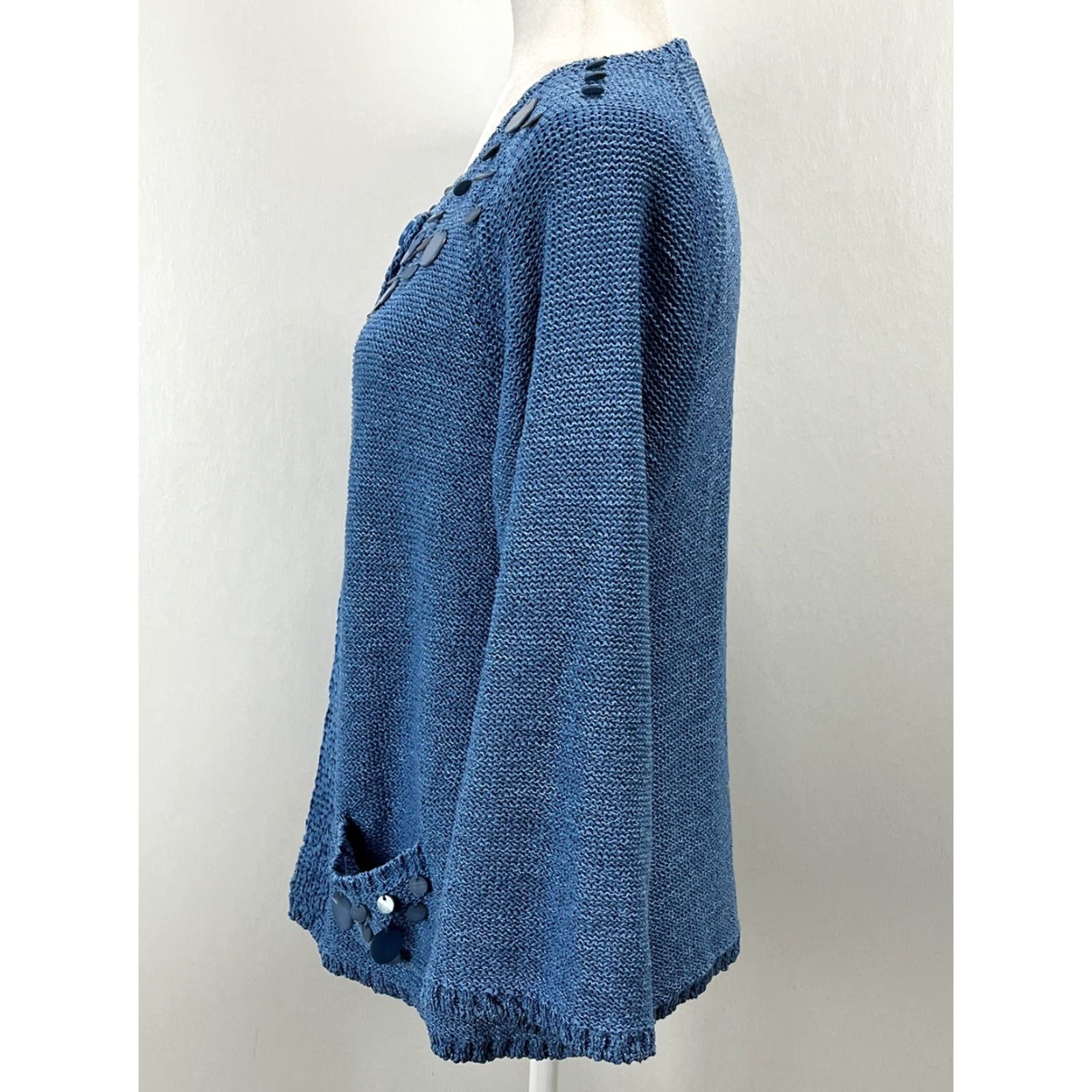 Coldwater Creek Coldwater Creek Cardigan Sweater Women Size M Blue Loose Knit Single Button Womens Size M / US 6-8 / IT 42-44 - 2 Thumbnail