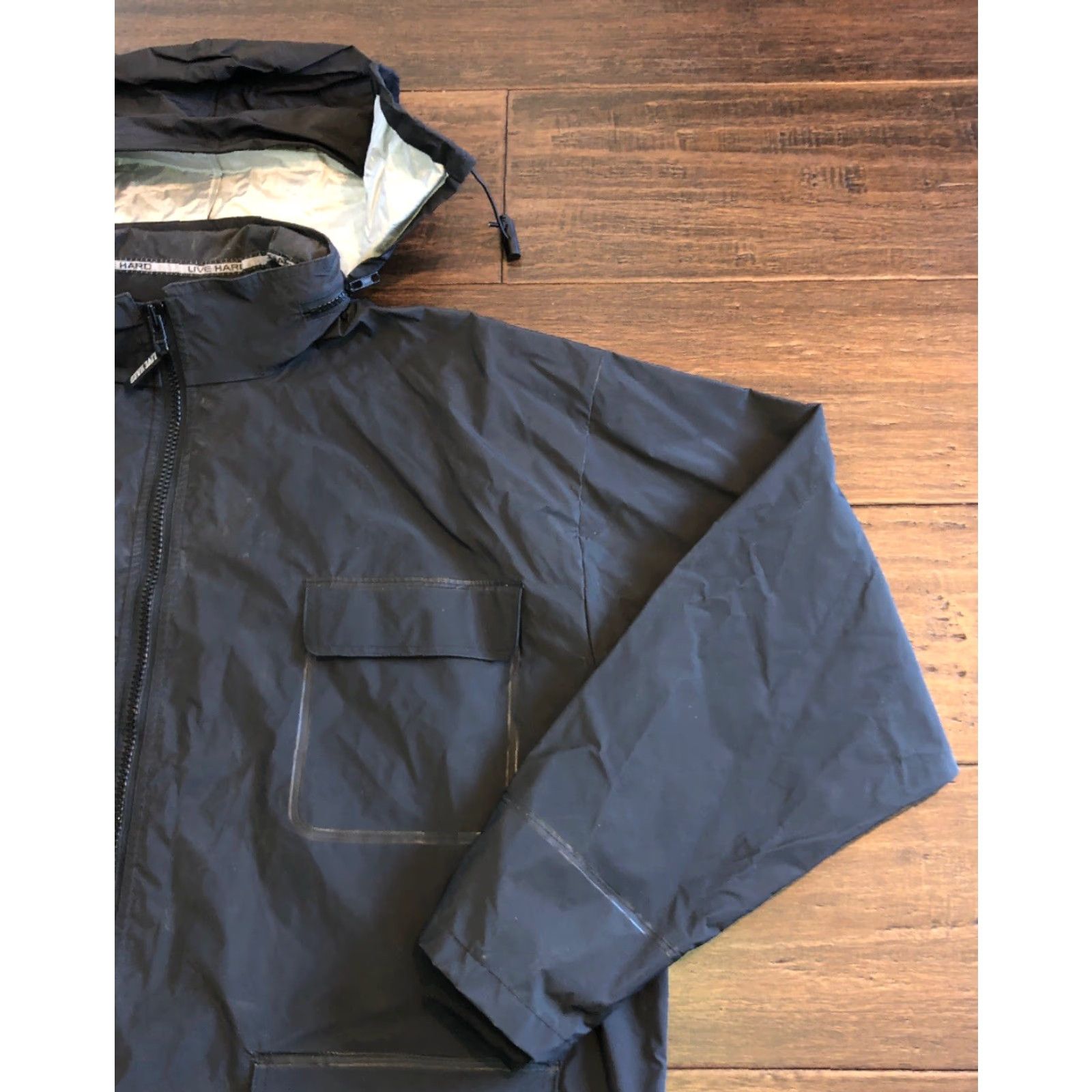 Olive LIVE HARD Jacket Size XXL Black Full Zip Hood Tuckable Mens Size US XXL / EU 58 / 5 - 2 Thumbnail