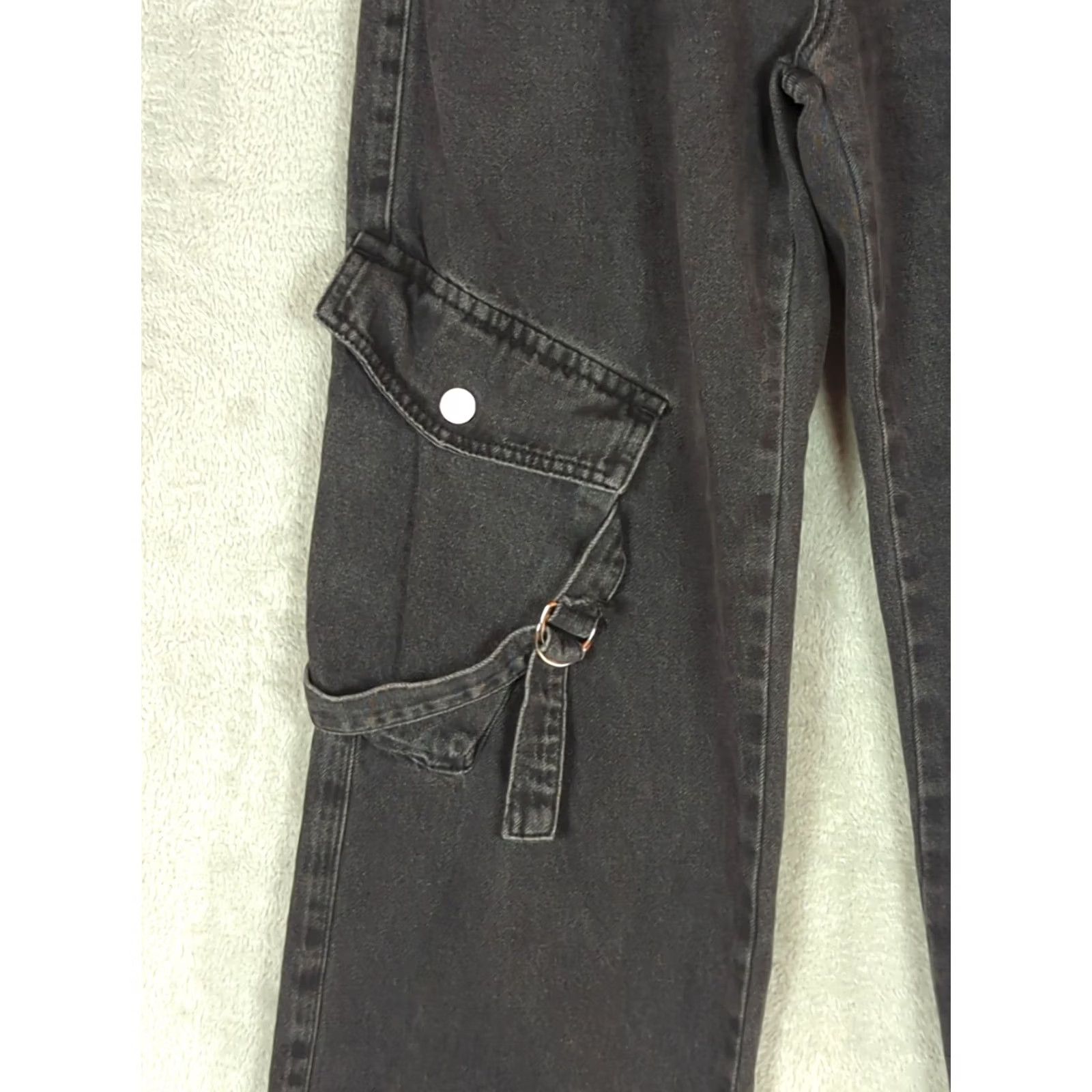 Cider Cider Black Denim Wide-Leg Cargo Jeans Womens S Grunge Goth Modern Relaxed Fit Mid Rise Wide Leg Cargo Pocket Dark Wash Button Zip Size 28" / US 6 / IT 42 - 4 Thumbnail