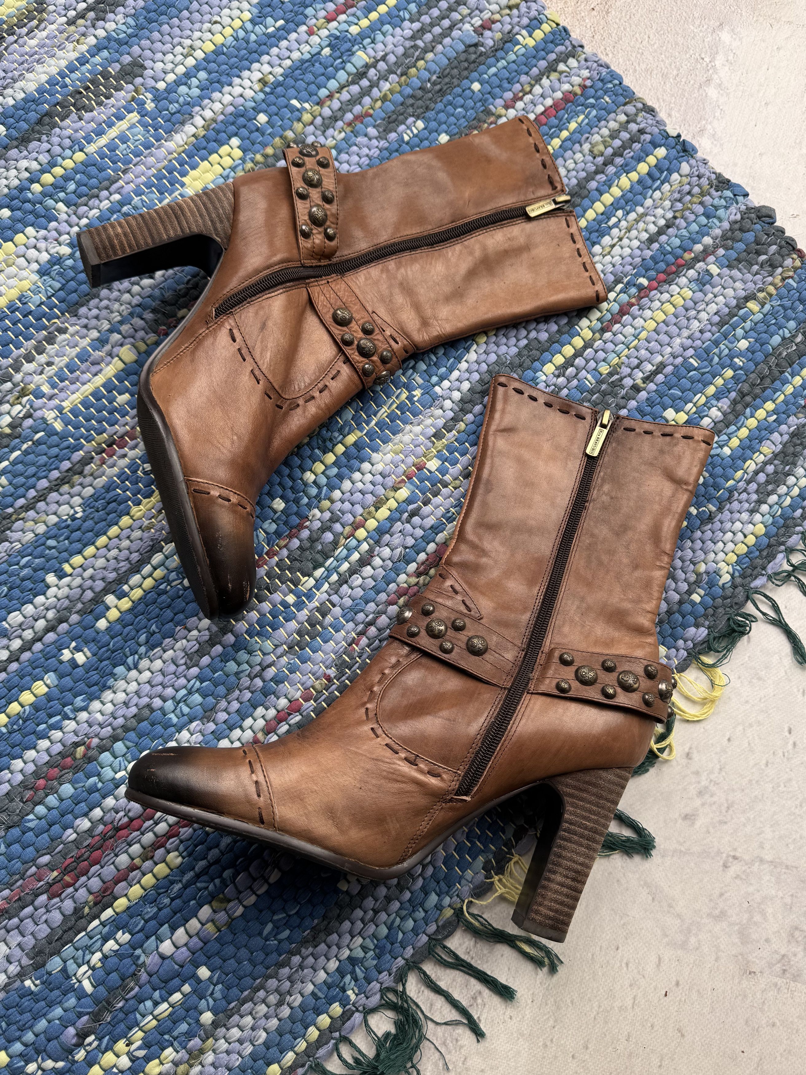 Japanese Brand Vintage Cowboy Heels Boots With Belt A301D16(03) Size US 10 / IT 40 - 4 Thumbnail