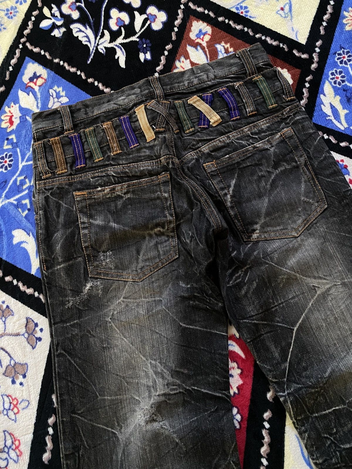 If Six Was Nine Nylaus Double Waist Distressed Japanese Denim Punk Gothic Size US 31 - 6 Thumbnail