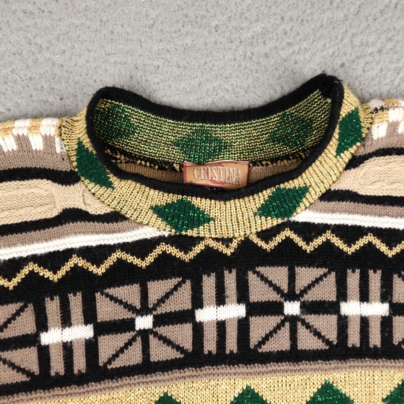 Vintage VINTAGE Cristina Sweater Womens XL Gold Black Geometric 90s Textured Glittery Pullover Mock Neck Long Sleeve Knit Casual Womens Size XL / US 12-14 / IT 48-50 - 6 Thumbnail