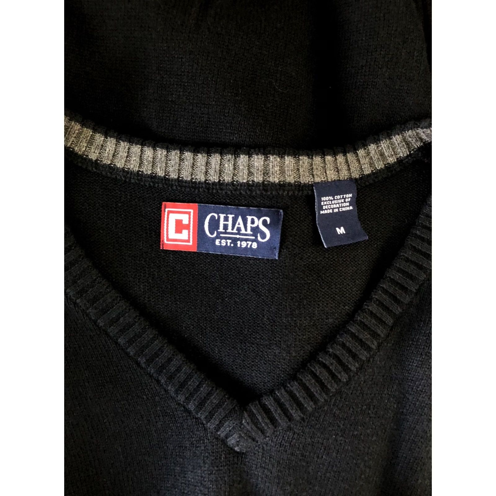 Chaps Chaps Ralph Lauren Sweater Vest M Black V-Neck Cotton Knit Classic Preppy School Academia Golf Country Club Mens Vest Black M Size US M / EU 48-50 / 2 - 3 Thumbnail