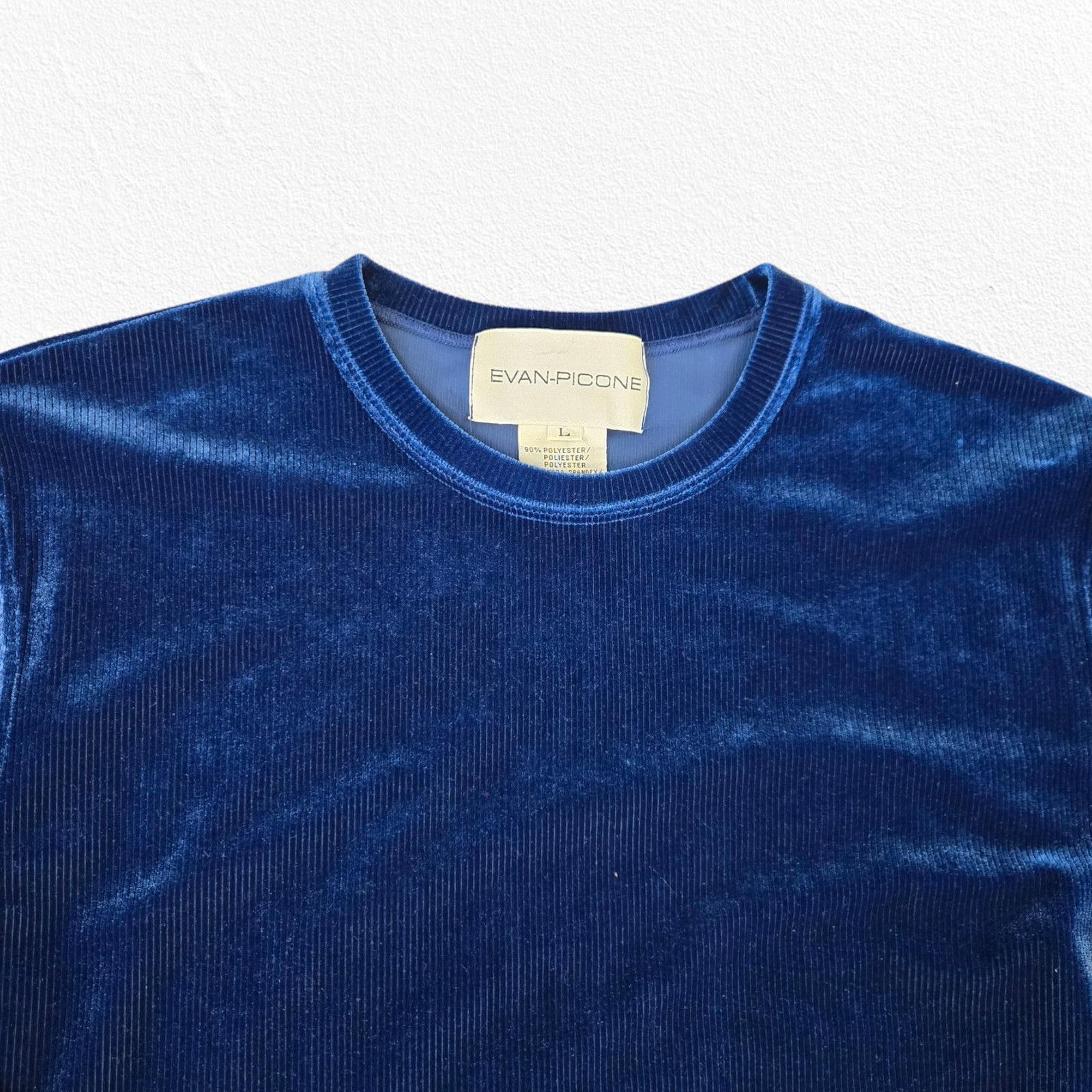 Evan Picone 1990s Evan Picone Blue Ribbed Velvet Y2K Glam Top Size Large Size L / US 10 / IT 46 - 3 Thumbnail