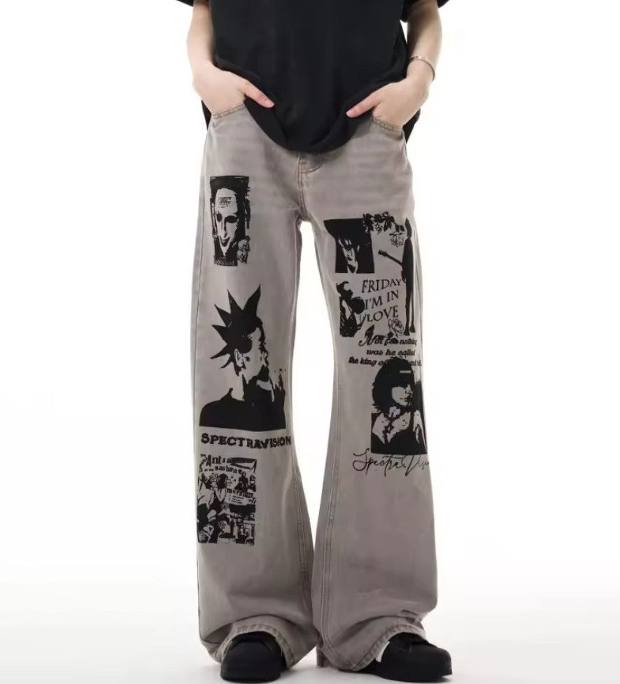Japanese Brand × Jean Earth Color Print Style Loose Jeans Daily Size US 29 - 1 Thumbnail