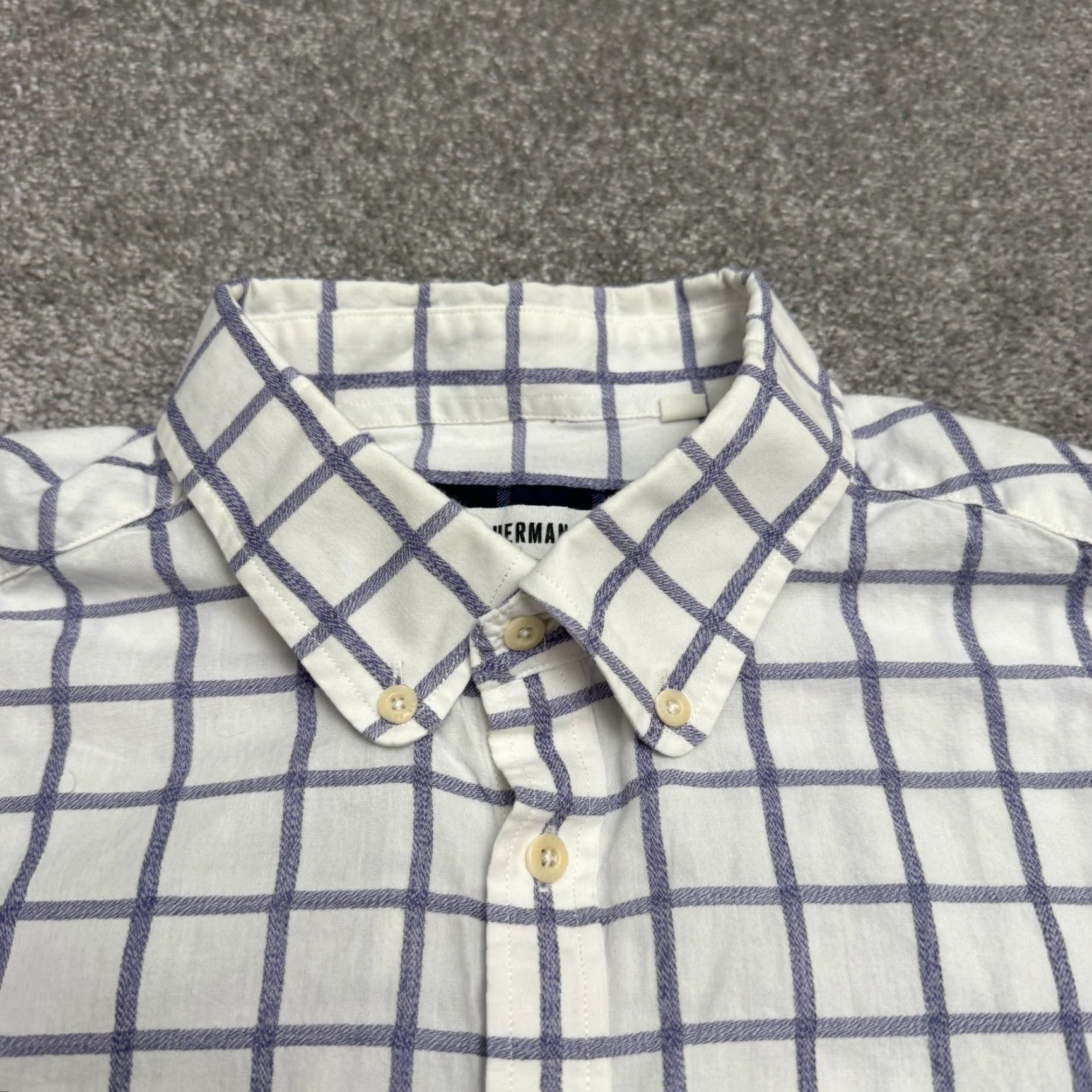Ben Sherman Ben Sherman Slim Fit Windowpane Button Down Shirt Men XL Blue White Check Cotton Size US XL / EU 56 / 4 - 3 Thumbnail
