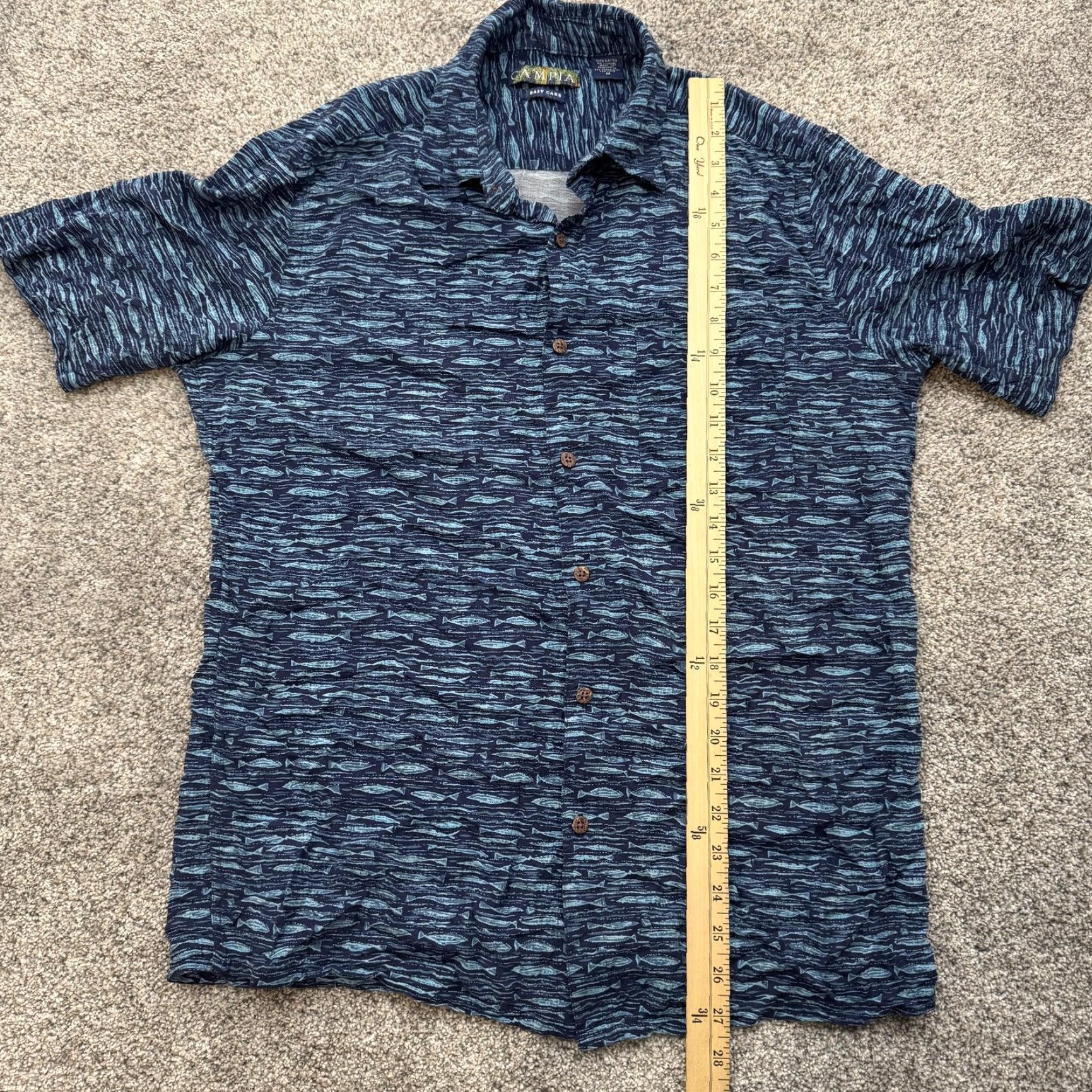 Vintage Campia Shirt Mens Medium Blue Fish Print Rayon Easy Care Button Up Casual Size US M / EU 48-50 / 2 - 7 Thumbnail