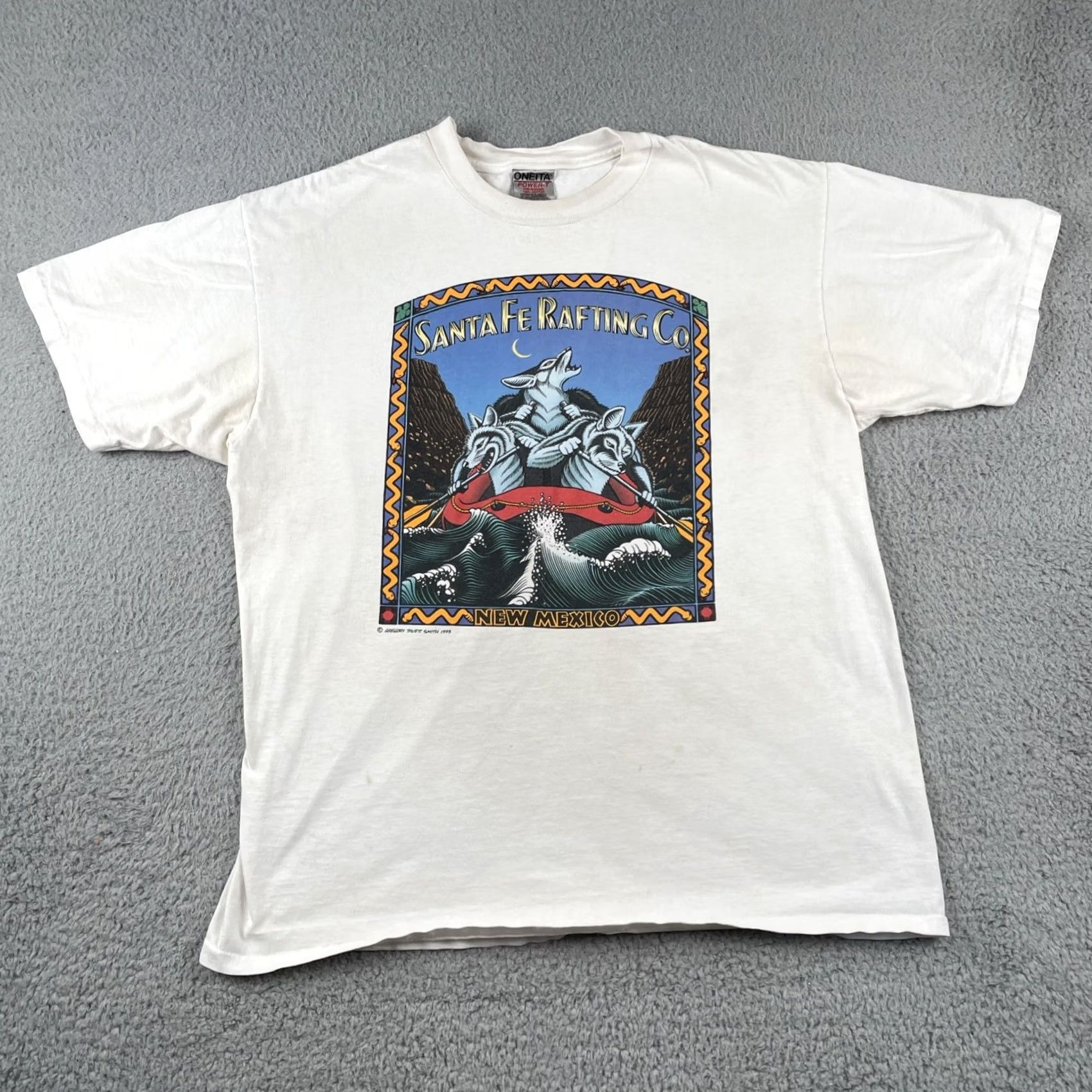 Vintage VINTAGE Oneita Shirt XL White Santa Fe New Mexico Rafting Company 1993 Wolf Graphic Mens Size US XL / EU 56 / 4 - 2 Thumbnail