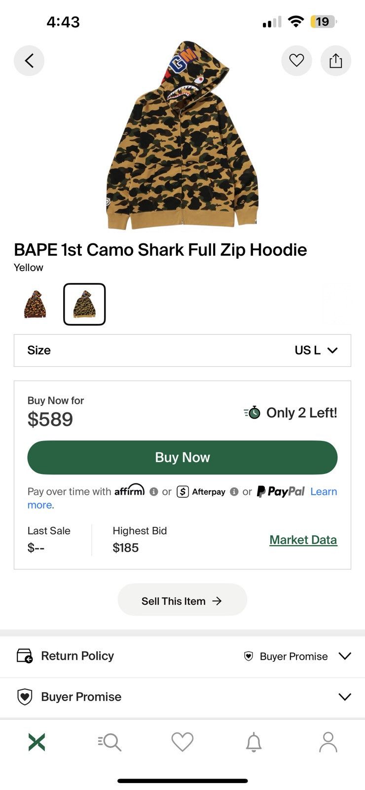 Bape Bape 1st Camo Shark Full Zip Hoodie Size US L / EU 52-54 / 3 - 14 Thumbnail