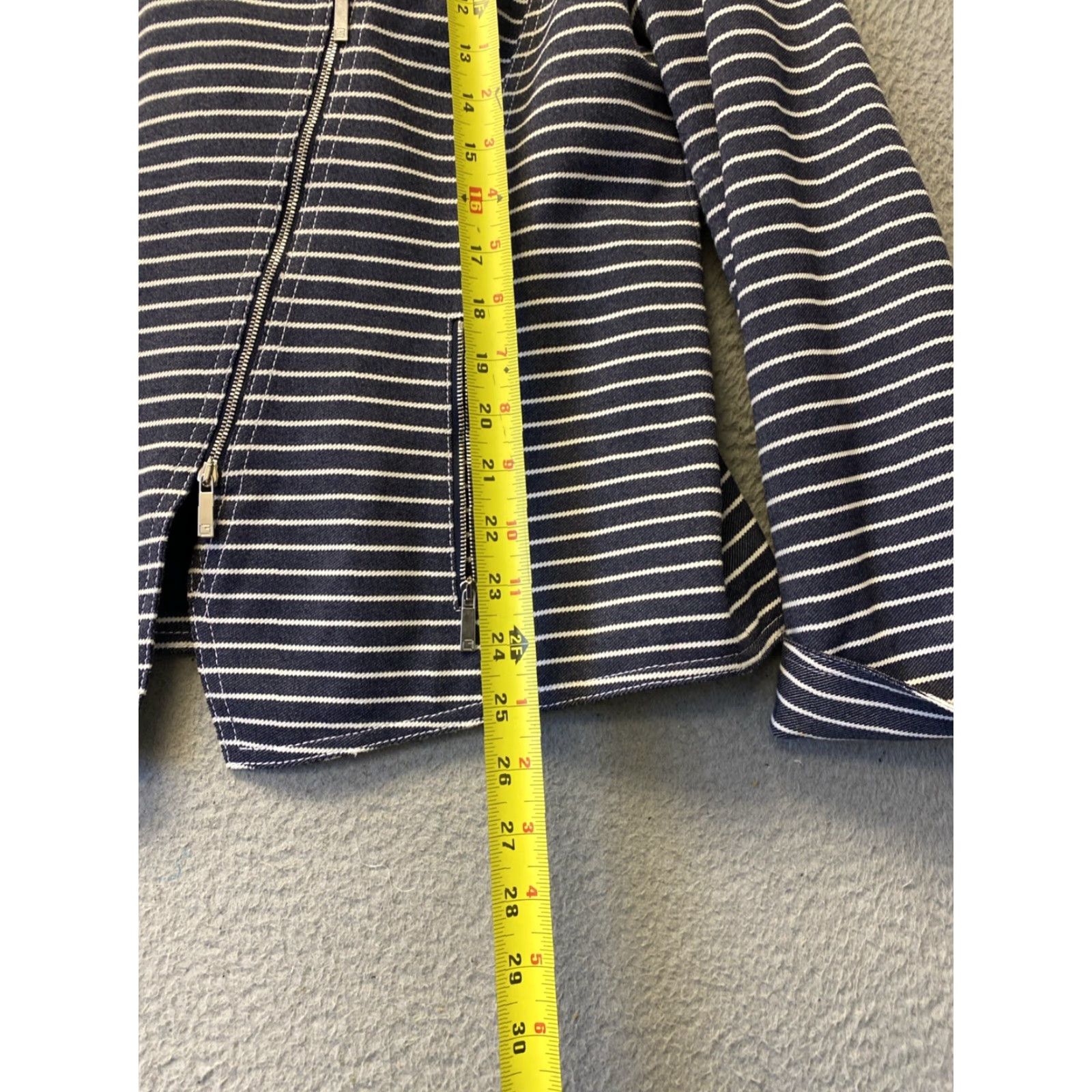 Vintage Lafayette 148 New York Jacket - Women - 10 - Blue Striped Moto Blazer - Full Zip - Viscose Twill - Workwear/Casual - Designer Size L / US 10 / IT 46 - 6 Thumbnail