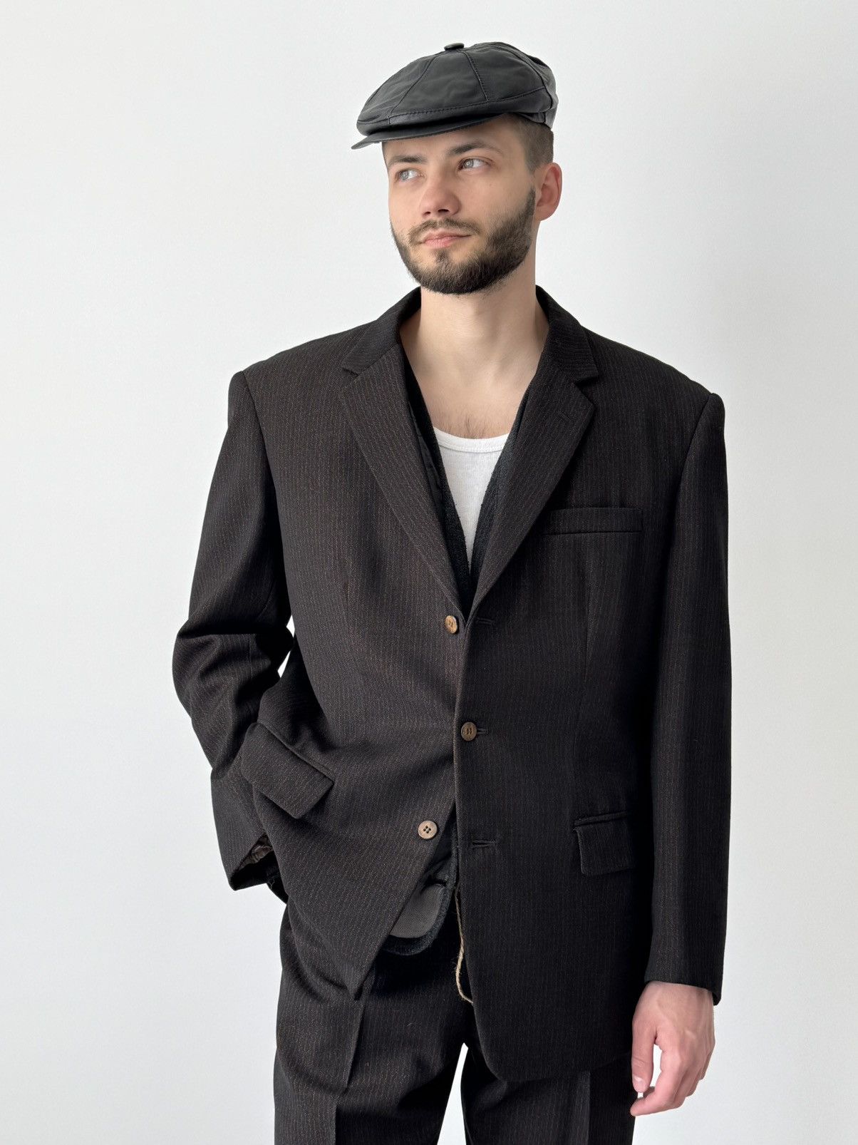 1940s Austrian Two Piece Gabardine Brown Striped Suit