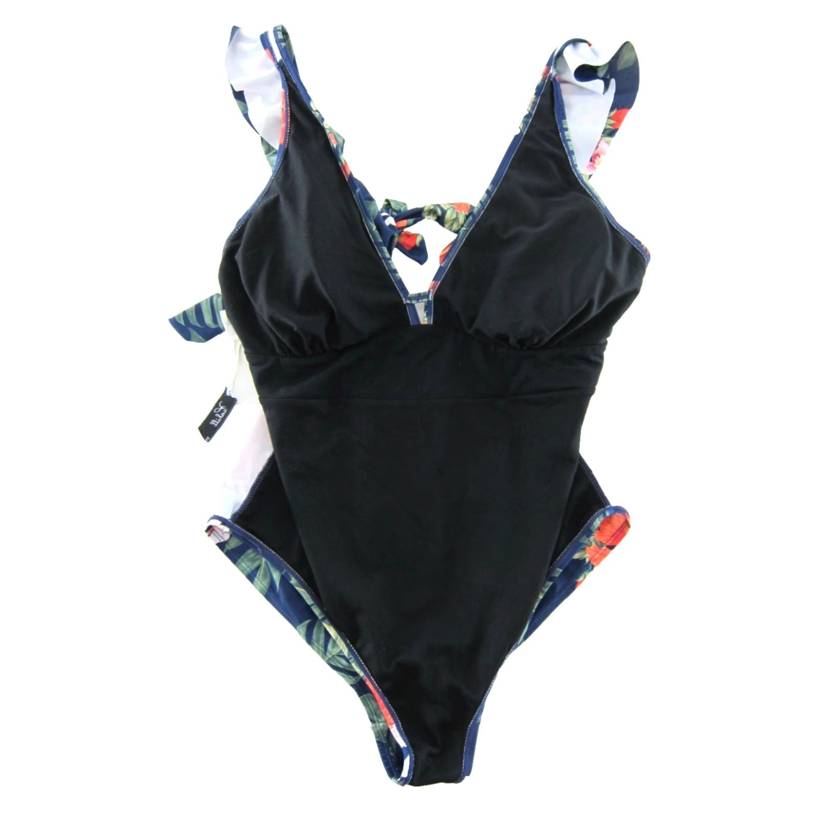 Vintage NWT Yeahill One Piece Swimsuit Navy Blue Orange Pink Tropical Floral Large Size ONE SIZE - 5 Thumbnail