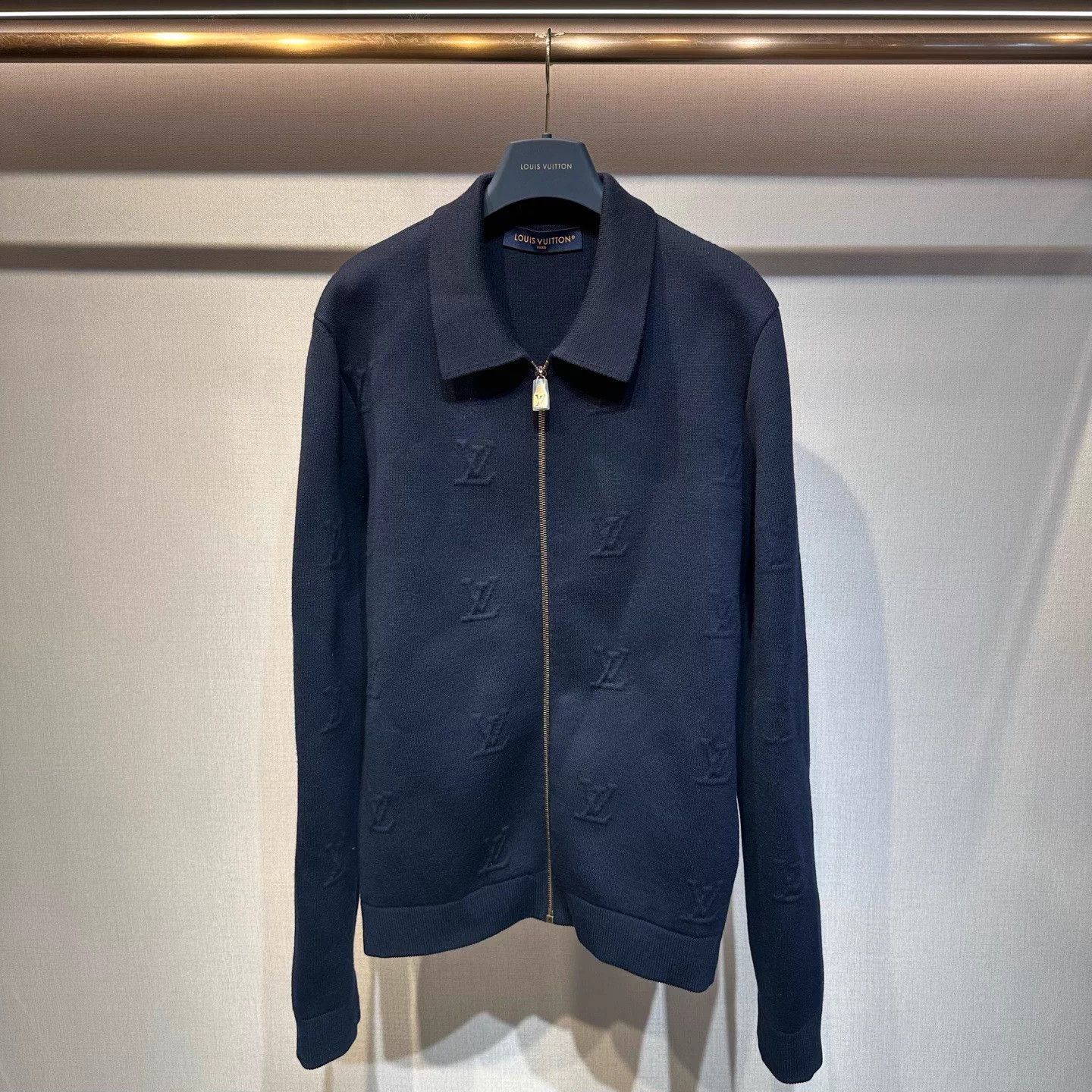 Louis Vuitton LV Wool Textured Navy Embossed Logo Jacket Size US XL / EU 56 / 4 - 1 Thumbnail
