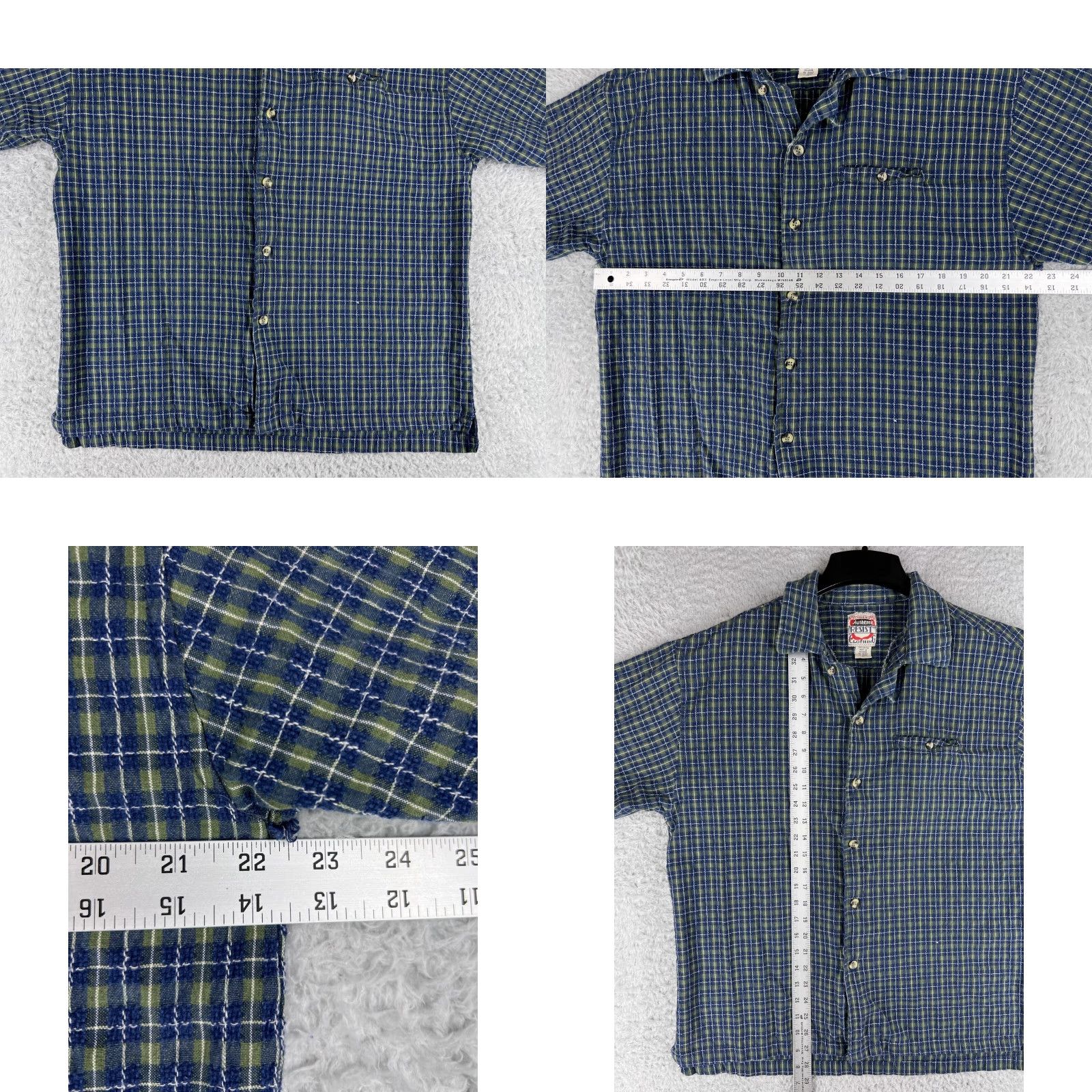 Vintage Resist Button-Up Shirt Mens Large Blue Green Plaid Western Cowboy Woven Cotton Size US L / EU 52-54 / 3 - 8 Thumbnail