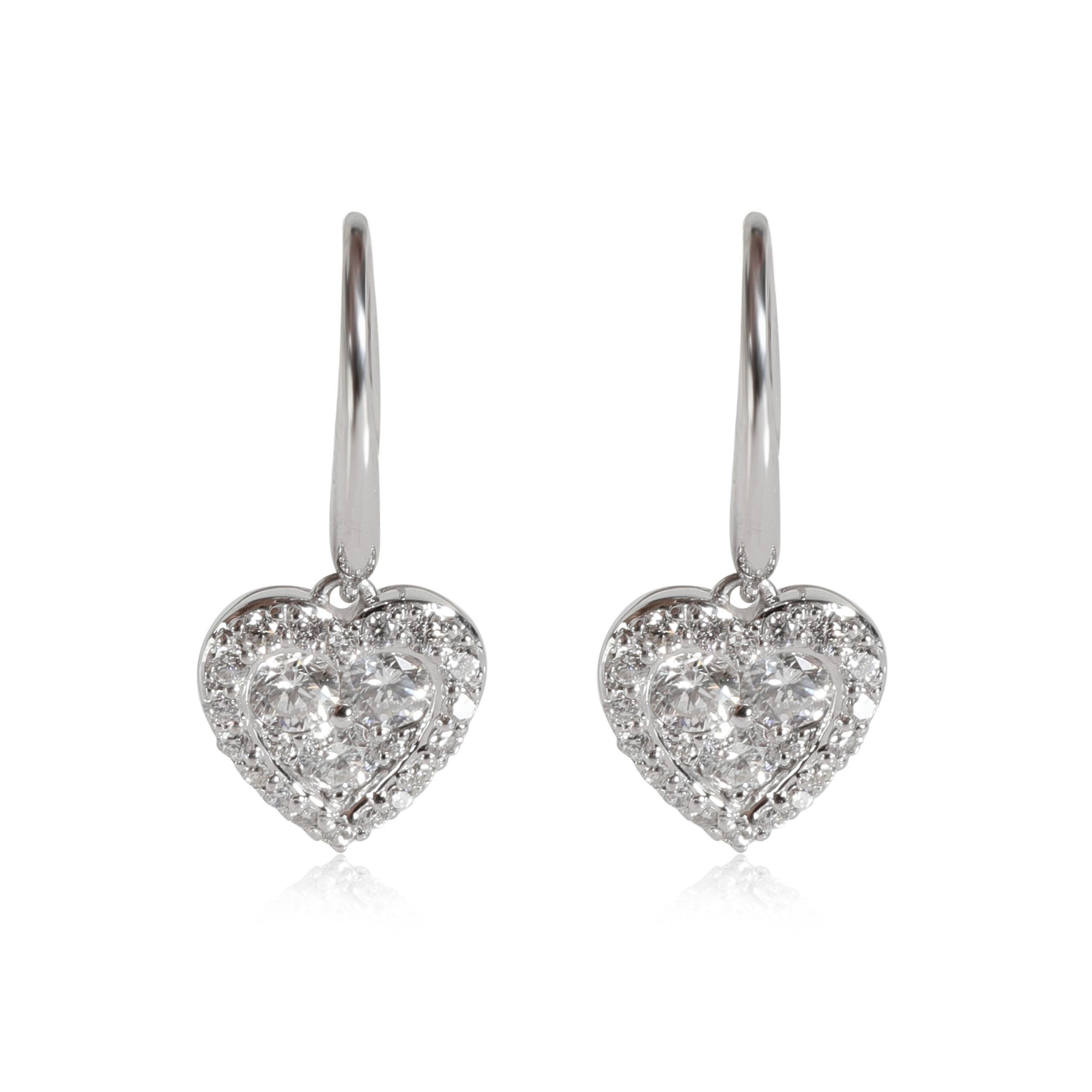 image of Heart Drop Diamond Earrings In 18K White Gold 1 Ctw, Women's