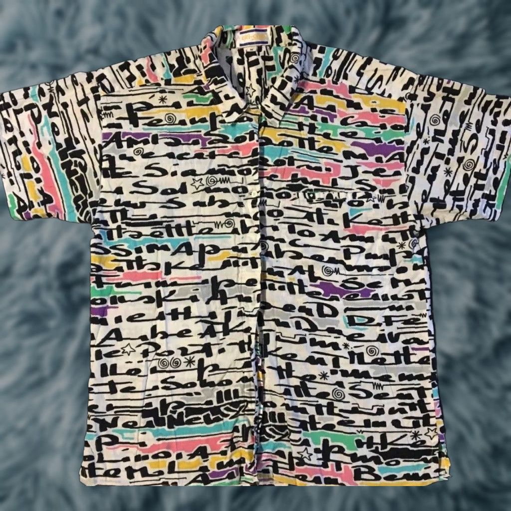 Vintage VINTAGE Abstract Art All Over Print Shirt M Women White Short Sleeve Button-Up 90s Grunge Vaporwave Beach Surf Skate California Size M / US 6-8 / IT 42-44 - 1 Thumbnail