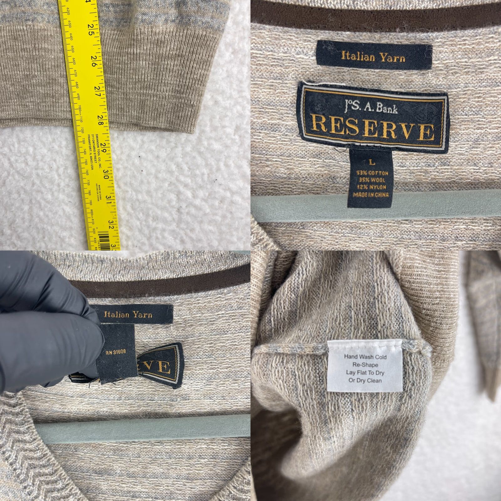 Jos. A. Bank Jos. A. Bank Reserve Sweater Mens Large Beige Wool Blend V-Neck Long Sleeve Knit Pullover Size US L / EU 52-54 / 3 - 8 Thumbnail