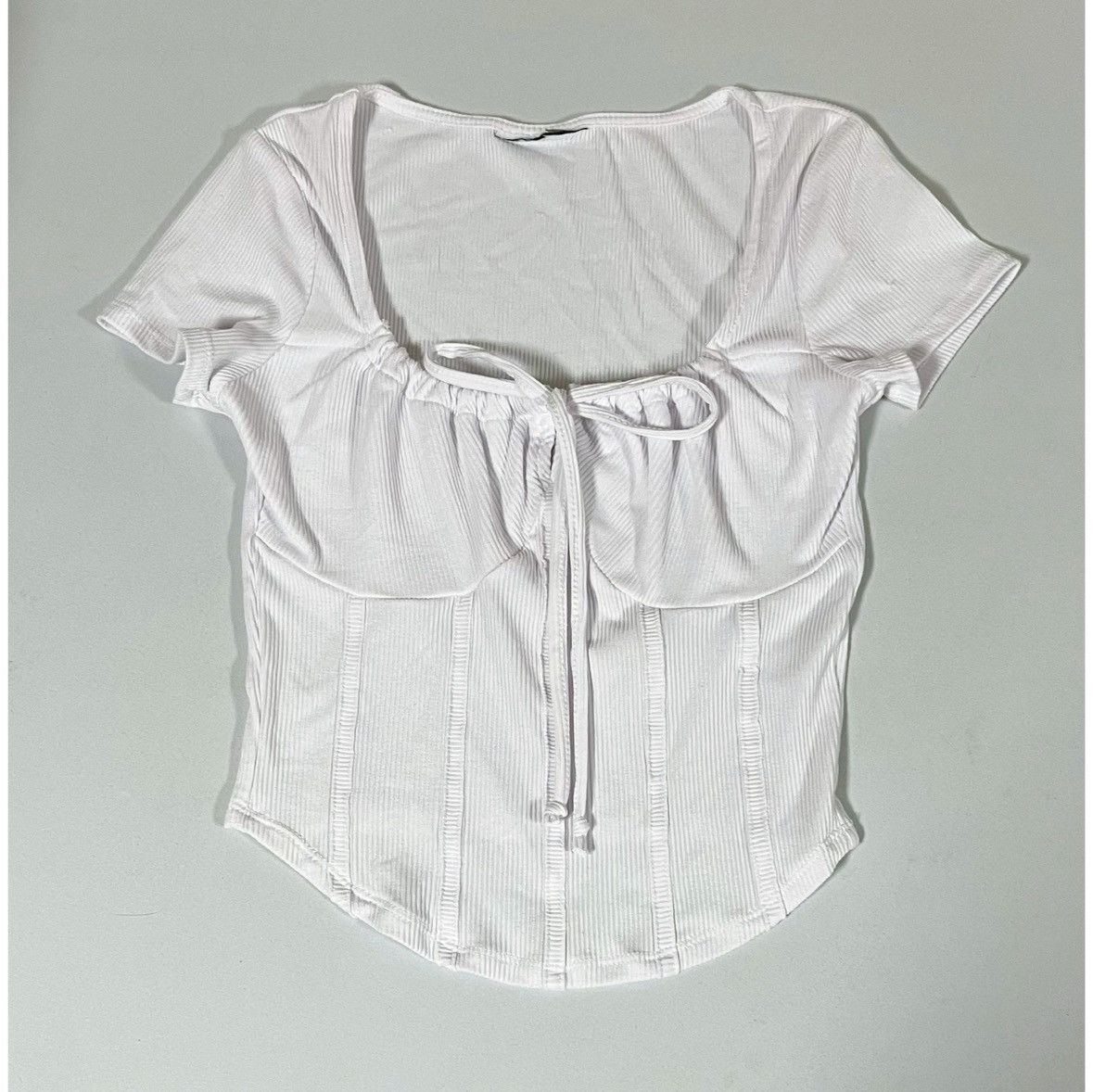 PRINCESS POLLY Just Polly White Ribbed Corset Shirt Top Blouse Tee Size S 🤍 Size S / US 4 / IT 40 - 2 Thumbnail