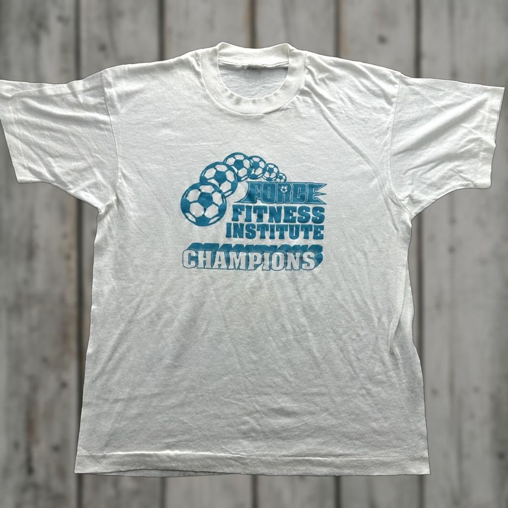 Vintage VINTAGE Screen Stars Shirt Mens XL White Force Fitness Institute Champions Soccer SS Graphic Print Front Size US XL / EU 56 / 4 - 1 Thumbnail
